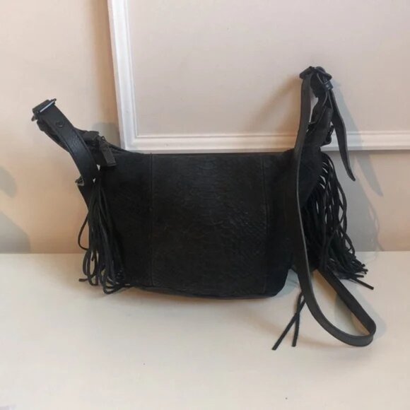 Ash Bo Black Python-Embossed Fringe Crossbody - Picture 4 of 15